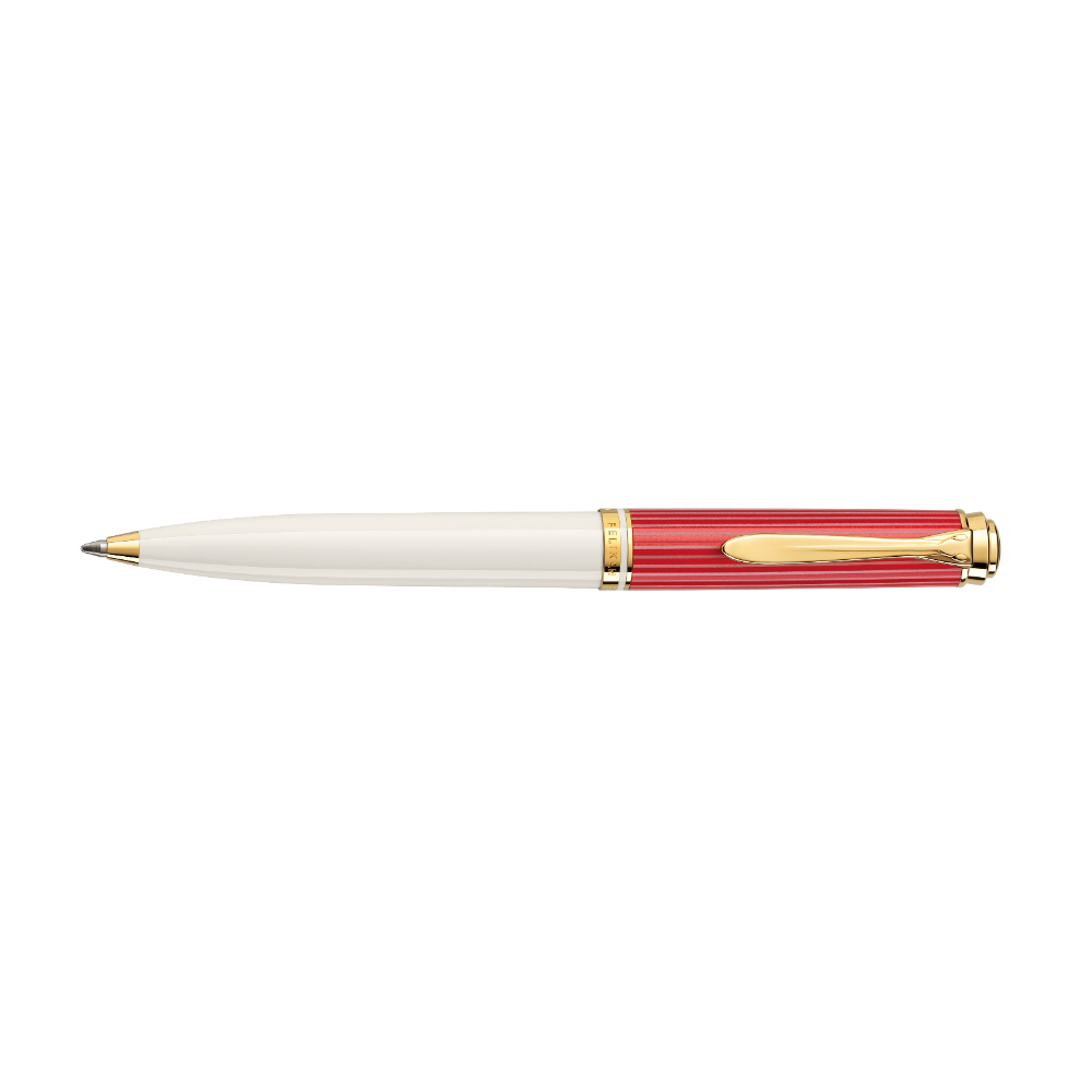 Pelikan Souveran K600 Ruby-Red ボールペン Pelikan Souveran 600 Ballpoint Pen - Red & White with Gold